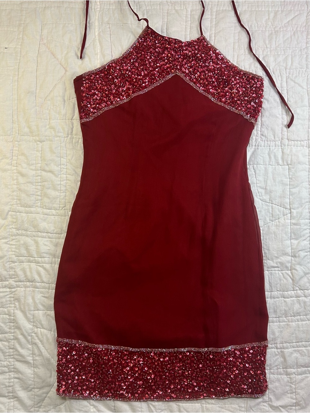 Vintage Newport News Red Silk Beaded Trim Dress Size 8 Holiday Cocktail Y2K